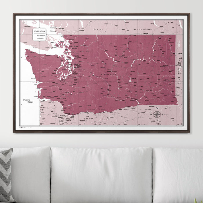 Push Pin Washington Map (Pin Board) - Burgundy Color Splash