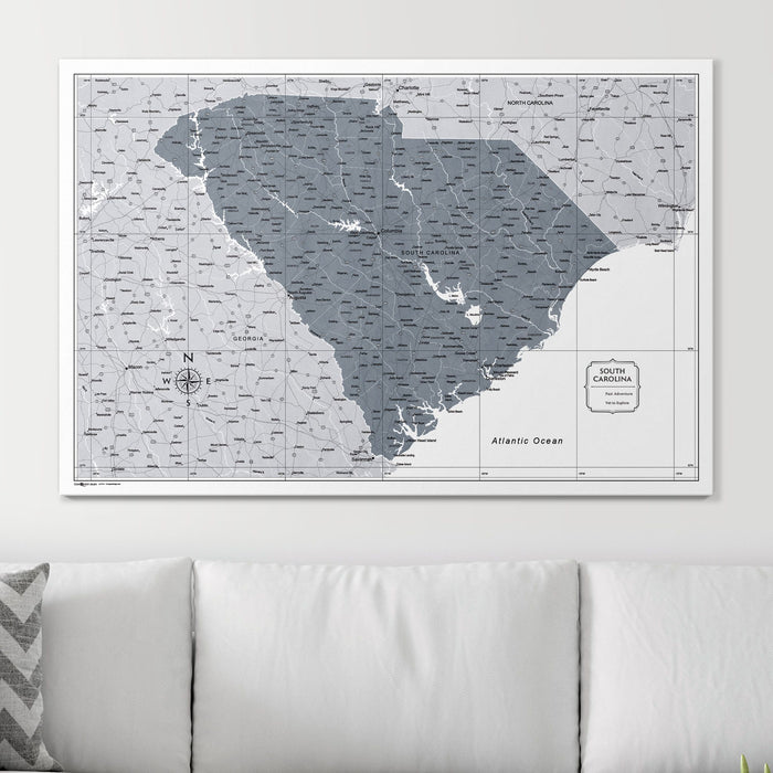 Push Pin South Carolina Map (Pin Board) - Dark Gray Color Splash