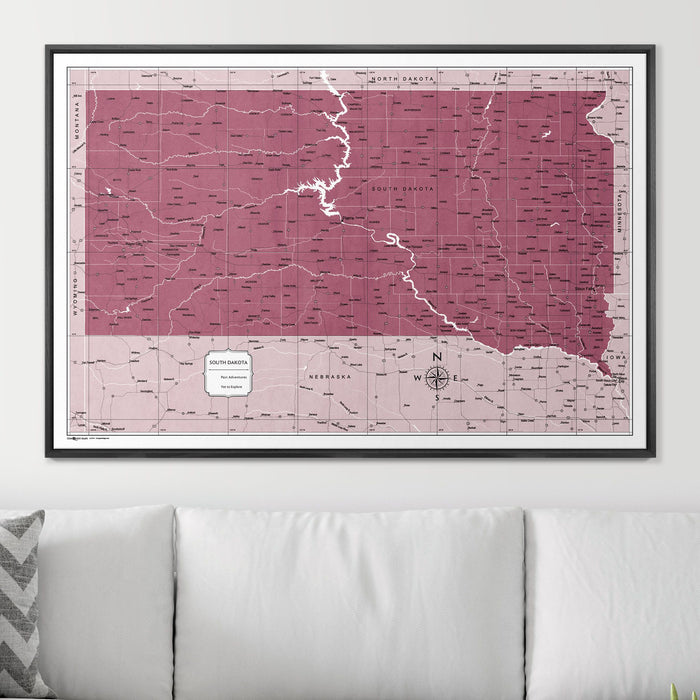 Push Pin South Dakota Map (Pin Board) - Burgundy Color Splash