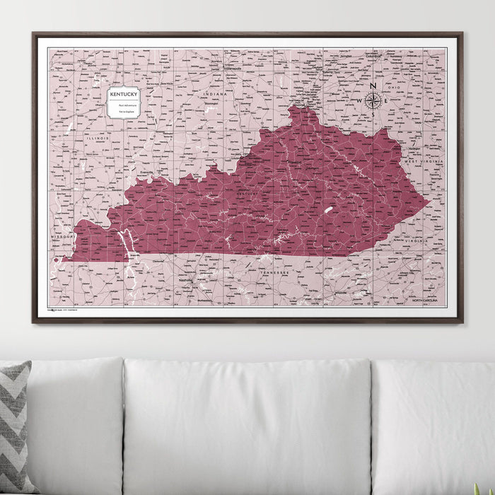 Push Pin Kentucky Map (Pin Board) - Burgundy Color Splash