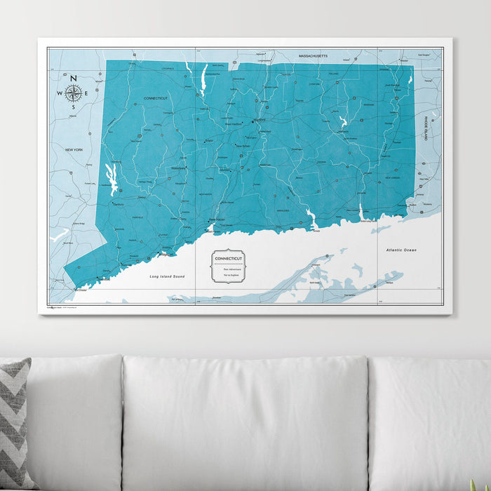 Push Pin Connecticut Map (Pin Board) - Teal Color Splash