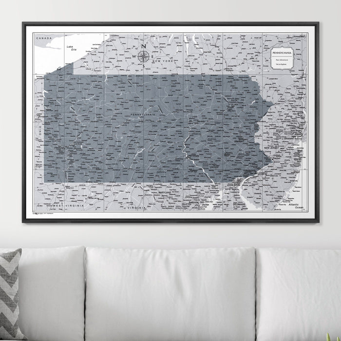 Push Pin Pennsylvania Map (Pin Board) - Dark Gray Color Splash