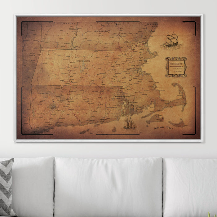 Push Pin Massachusetts Map (Pin Board) - Golden Aged CM Pin Board