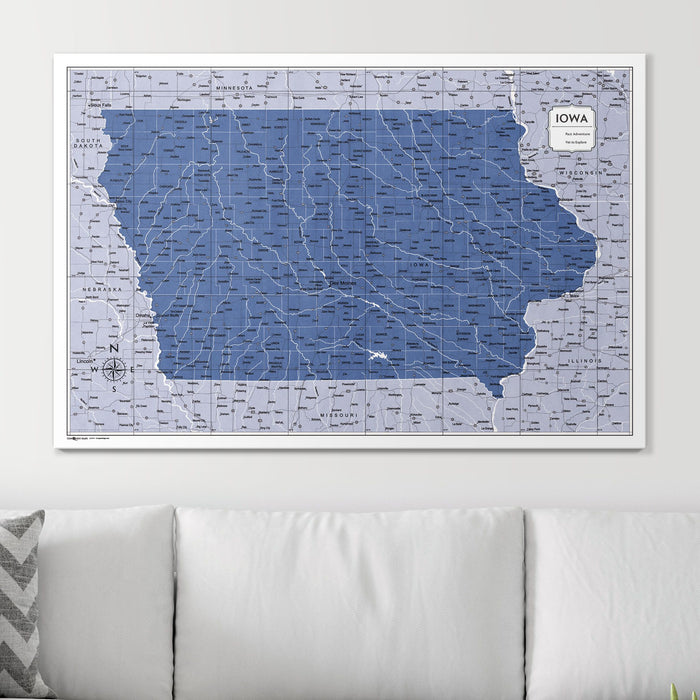 Push Pin Iowa Map (Pin Board) - Navy Color Splash