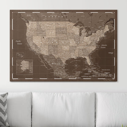 Push Pin USA Map (Pin Board) - Deep Espresso CM Pin Board