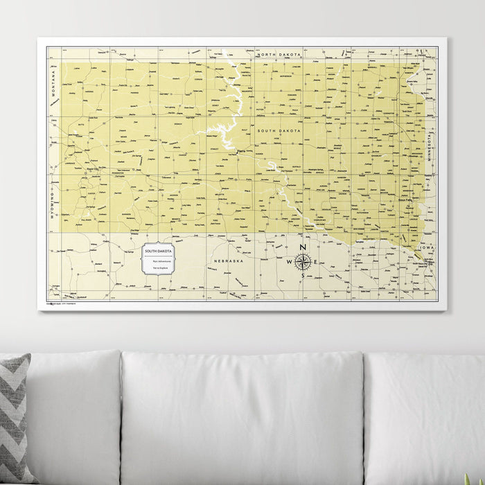Push Pin South Dakota Map (Pin Board) - Yellow Color Splash