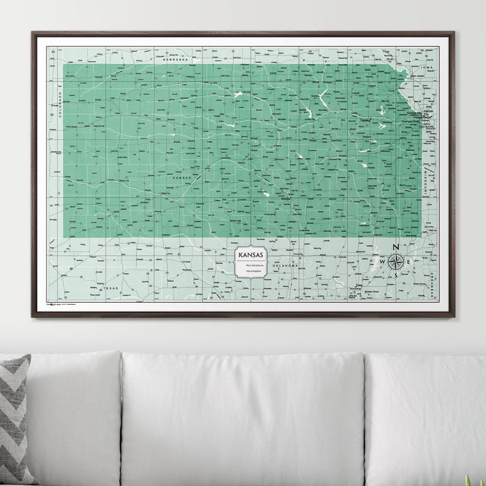 Push Pin Kansas Map (Pin Board) - Green Color Splash
