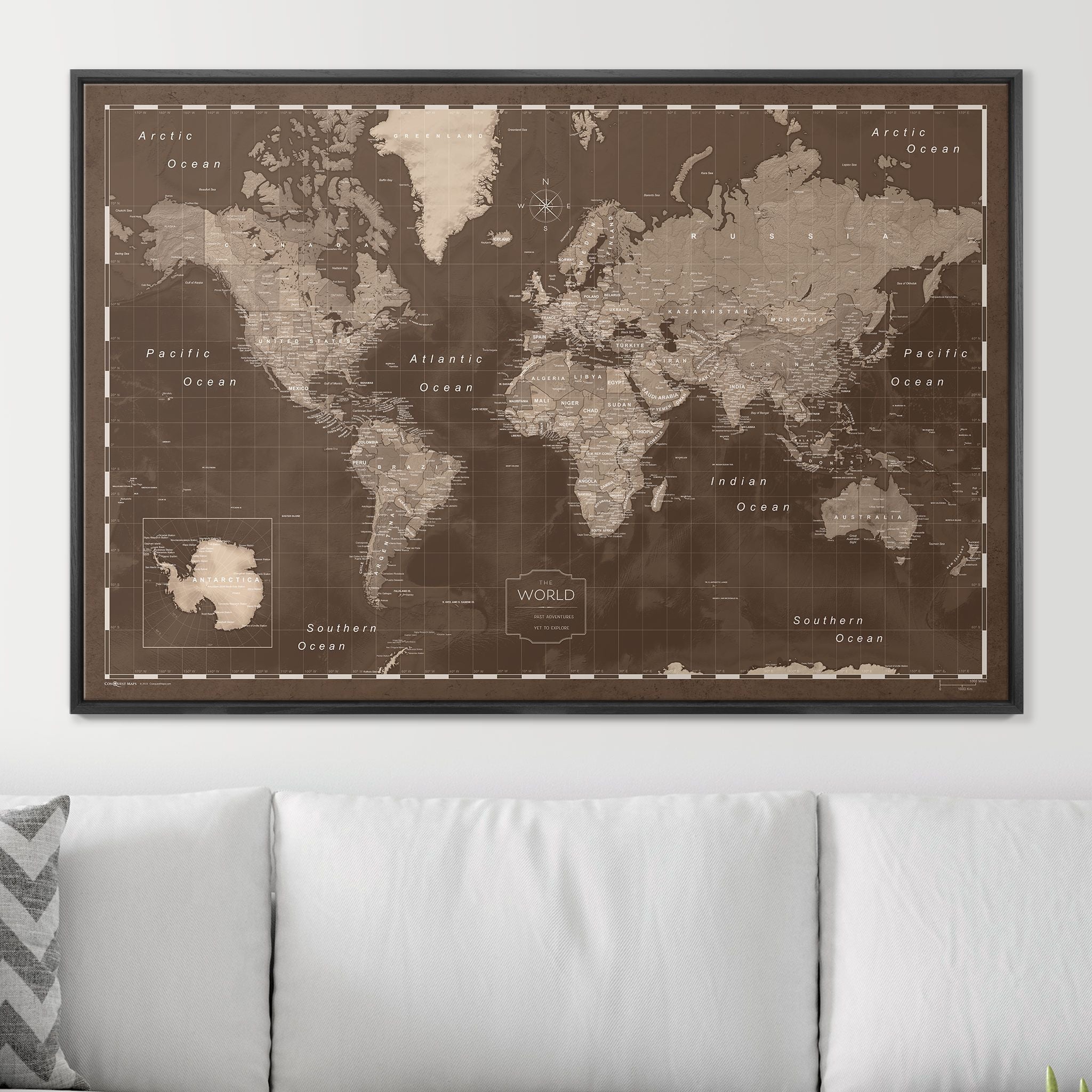 Push Pin World Map (Pin Board) - Deep Espresso CM Pin Board