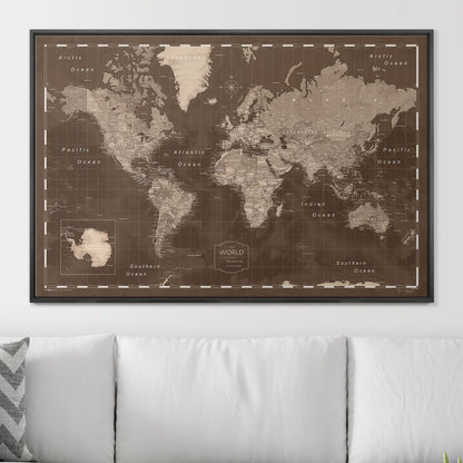 Push Pin World Map (Pin Board) - Deep Espresso CM Pin Board