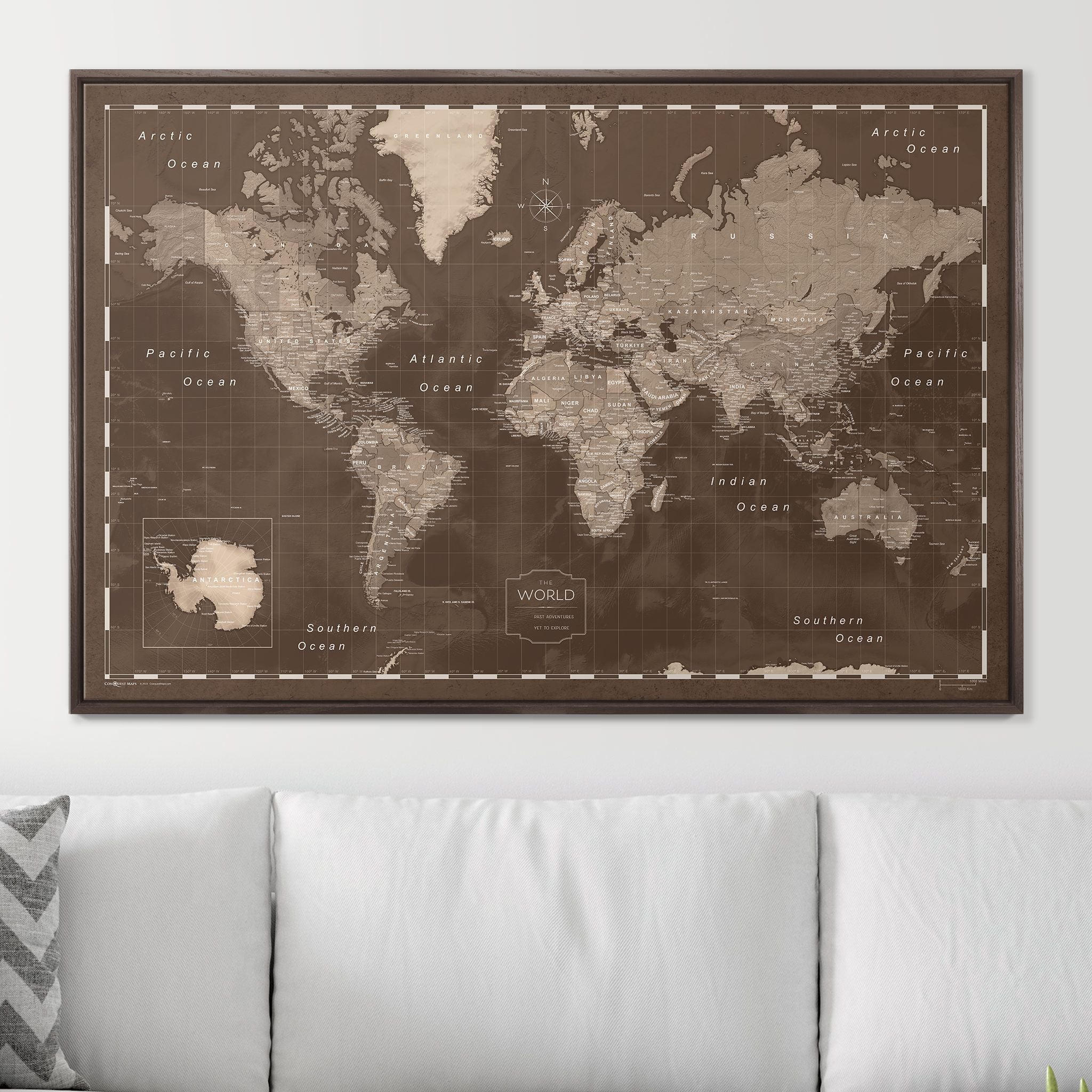 Push Pin World Map (Pin Board) - Deep Espresso CM Pin Board