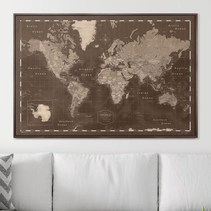 Push Pin World Map (Pin Board) - Deep Espresso CM Pin Board