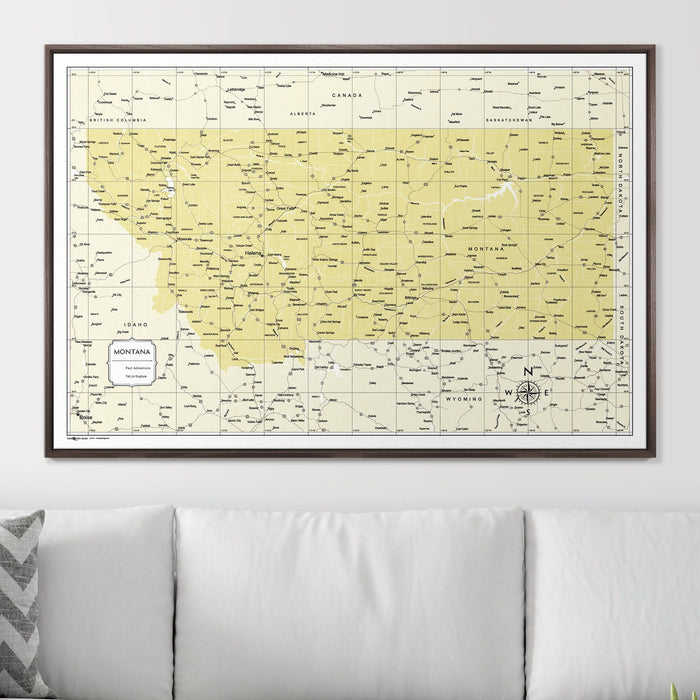 Push Pin Montana Map (Pin Board) - Yellow Color Splash