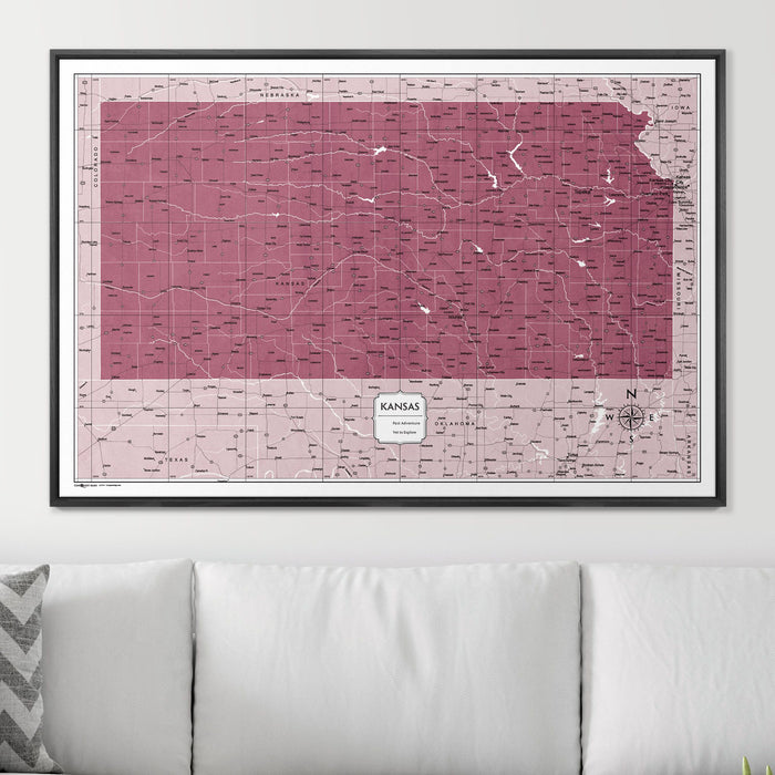 Push Pin Kansas Map (Pin Board) - Burgundy Color Splash