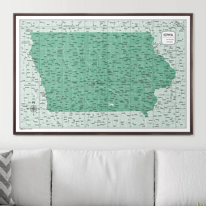 Push Pin Iowa Map (Pin Board) - Green Color Splash