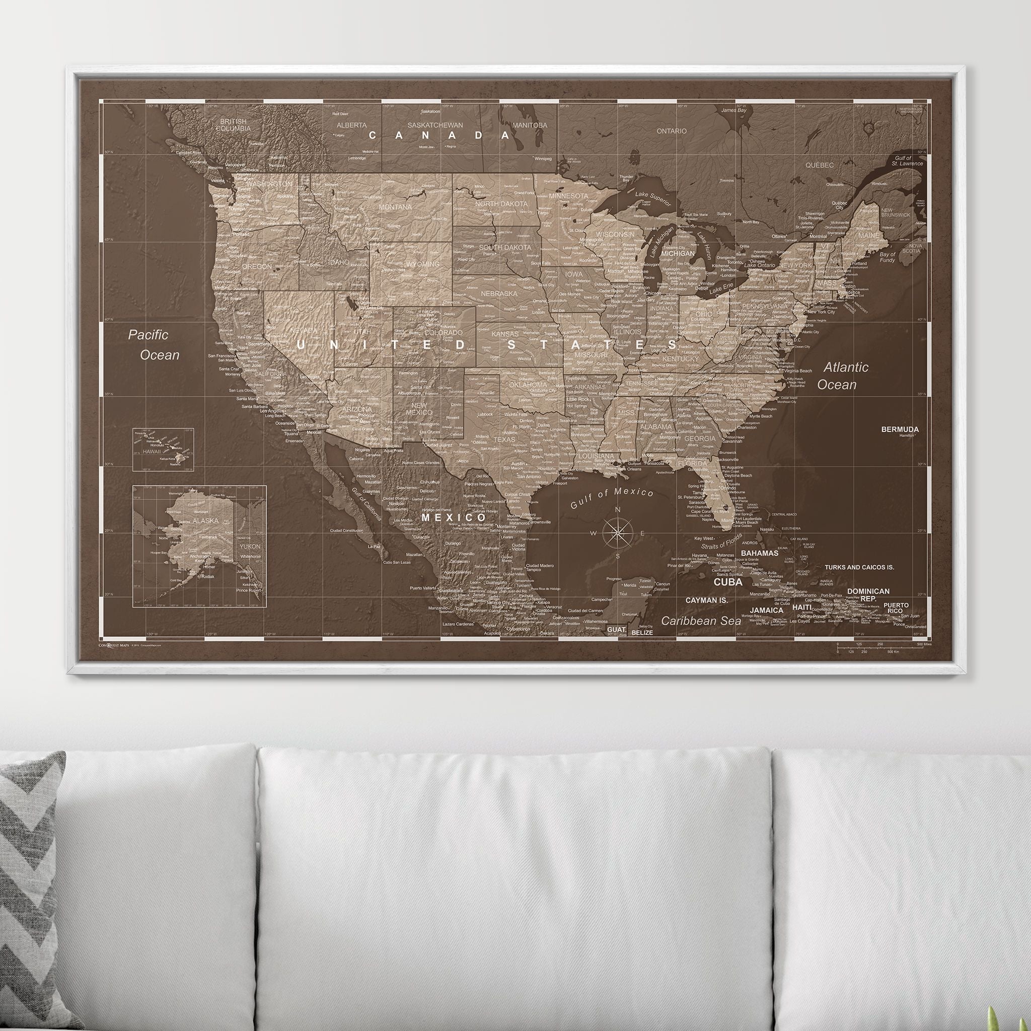 Push Pin USA Map (Pin Board) - Deep Espresso CM Pin Board