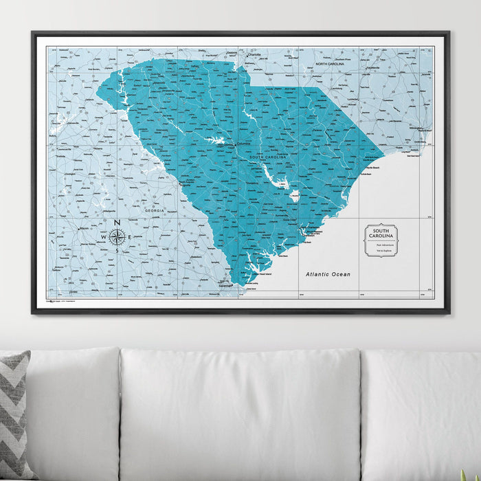 Push Pin South Carolina Map (Pin Board) - Teal Color Splash