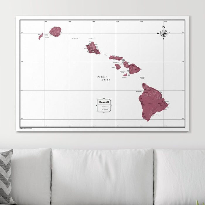 Push Pin Hawaii Map (Pin Board) - Burgundy Color Splash