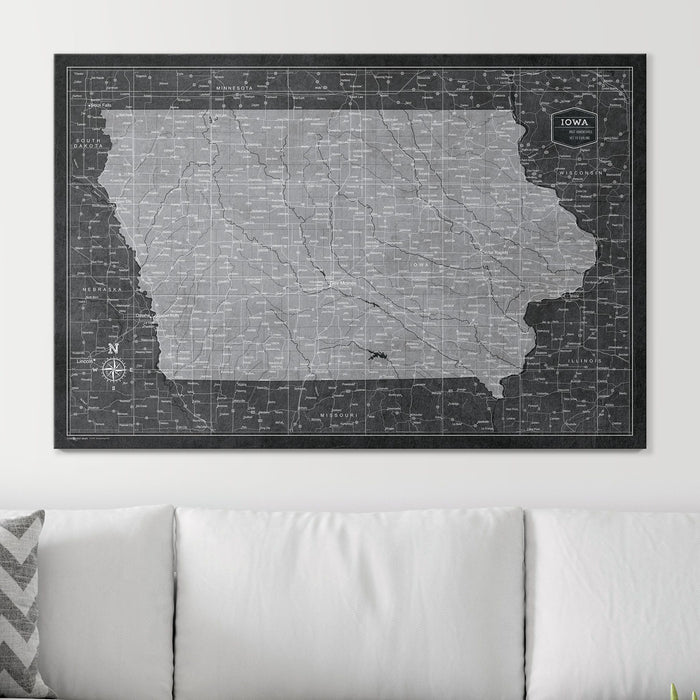 Push Pin Iowa Map (Pin Board) - Modern Slate