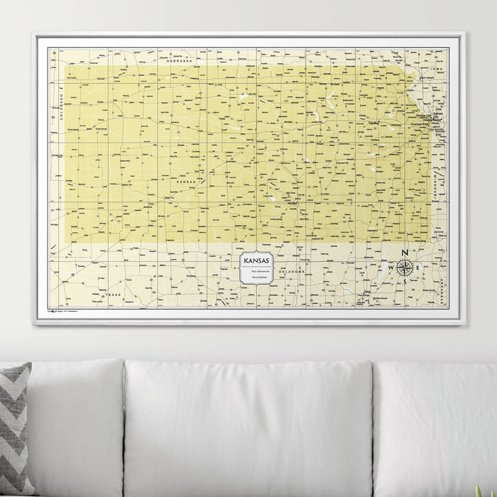 Push Pin Kansas Map (Pin Board) - Yellow Color Splash