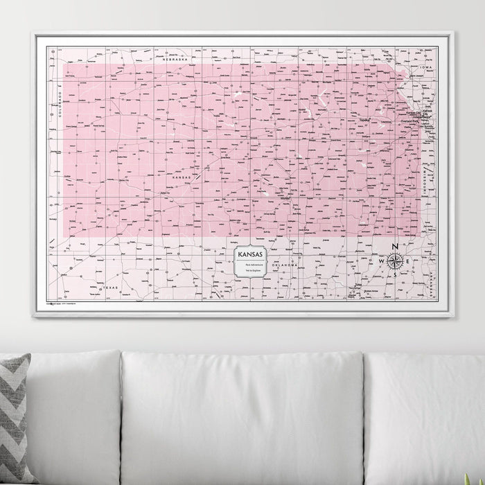 Push Pin Kansas Map (Pin Board) - Pink Color Splash