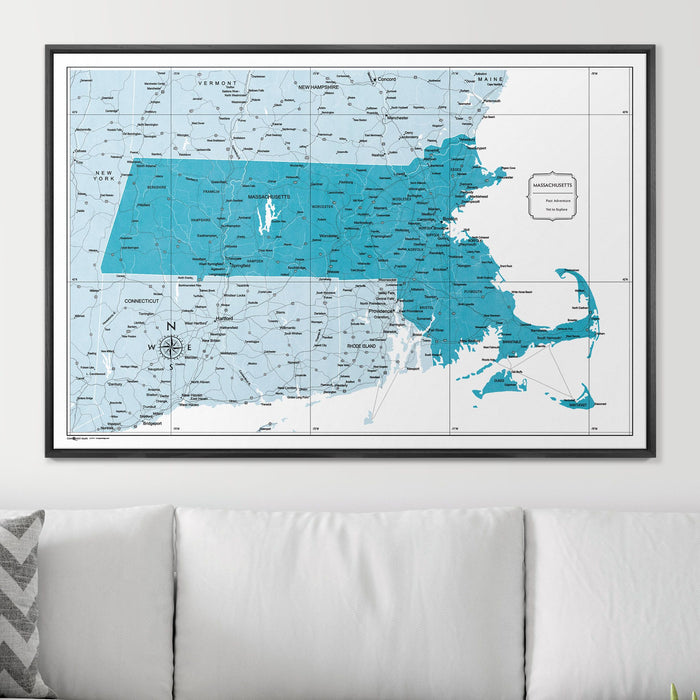 Push Pin Massachusetts Map (Pin Board) - Teal Color Splash CM Pin Board