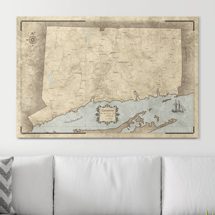 Push Pin Connecticut Map (Pin Board) - Rustic Vintage CM Pin Board