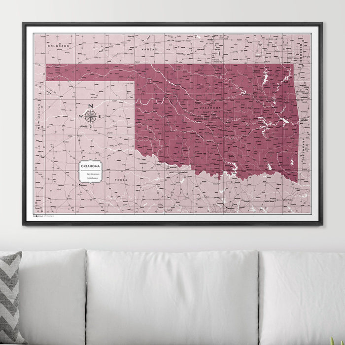 Push Pin Oklahoma Map (Pin Board) - Burgundy Color Splash