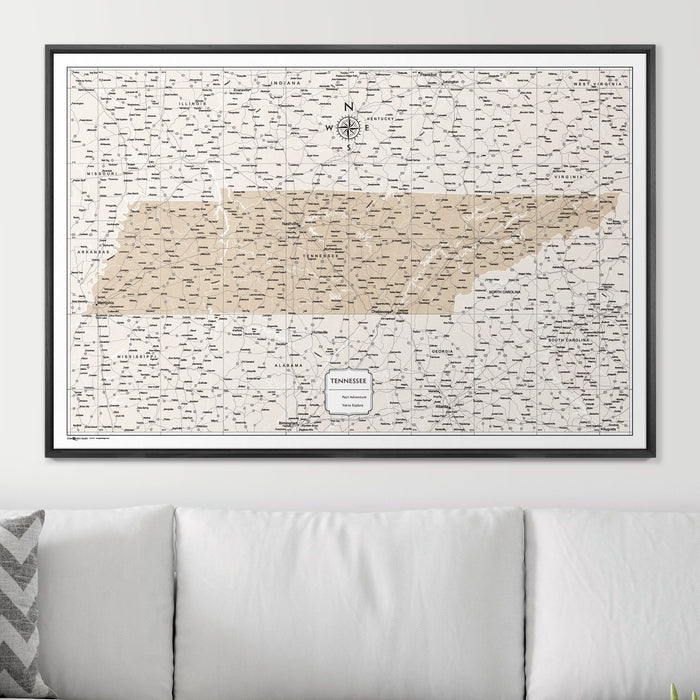 Push Pin Tennessee Map (Pin Board) - Light Brown Color Splash