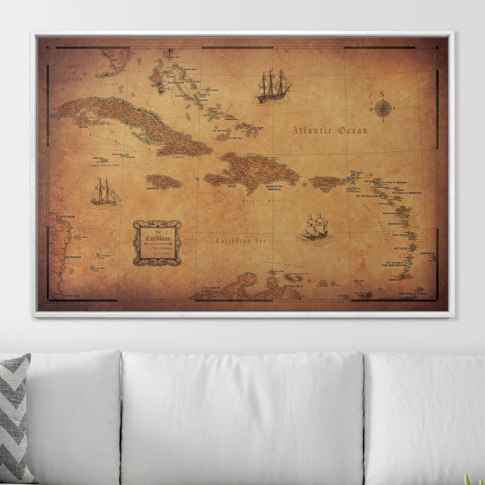 Push Pin Caribbean Map (Pin Board) - Golden Aged