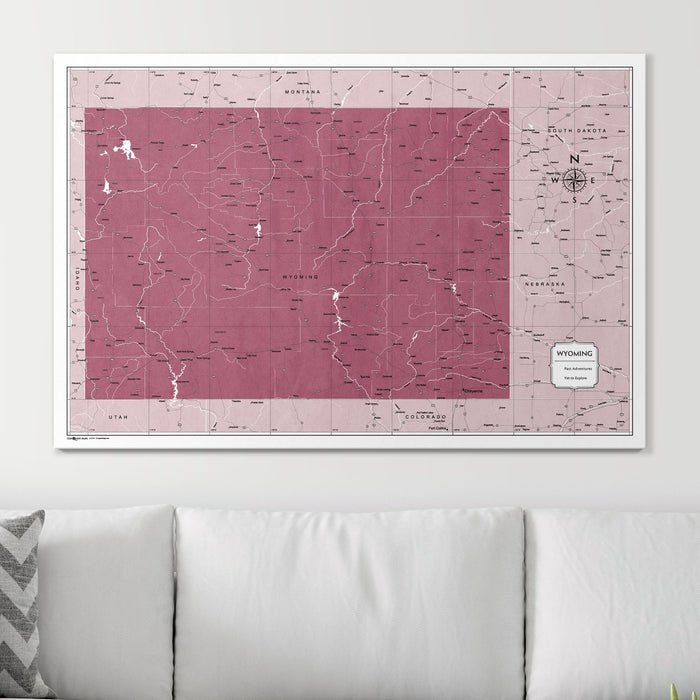 Push Pin Wyoming Map (Pin Board) - Burgundy Color Splash