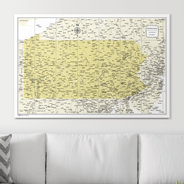 Push Pin Pennsylvania Map (Pin Board) - Yellow Color Splash CM Pin Board