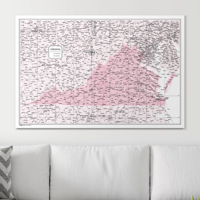 Push Pin Virginia Map (Pin Board) - Pink Color Splash