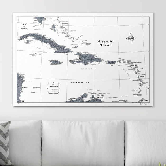 Push Pin Caribbean Map (Pin Board) - Dark Gray Color Splash