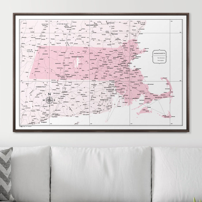 Push Pin Massachusetts Map (Pin Board) - Pink Color Splash