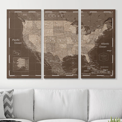 Push Pin USA Map (Pin Board) - Deep Espresso CM Pin Board
