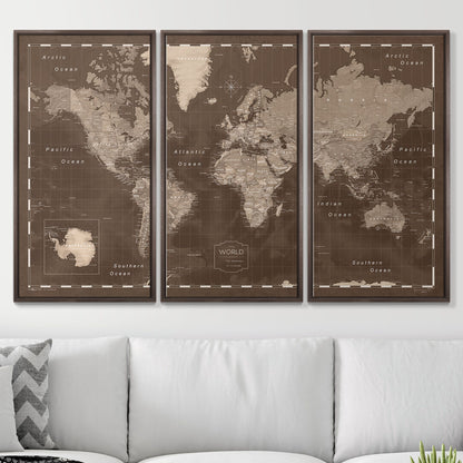 Push Pin World Map (Pin Board) - Deep Espresso CM Pin Board