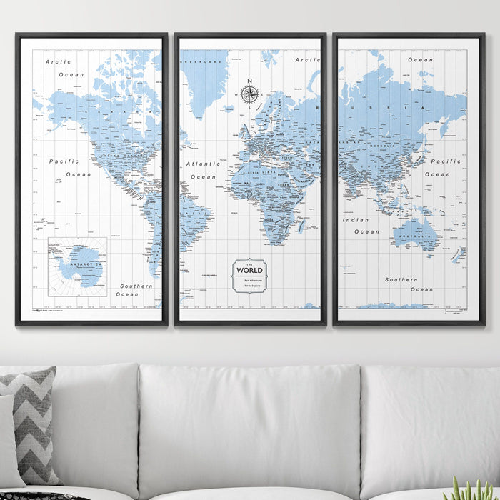 Travel map for Push Pins, World Pin Map, Foamboard for pins, Print, Canvas  Map, Personalization, Aqua Blue Map, Gift for Wife Travel Quote