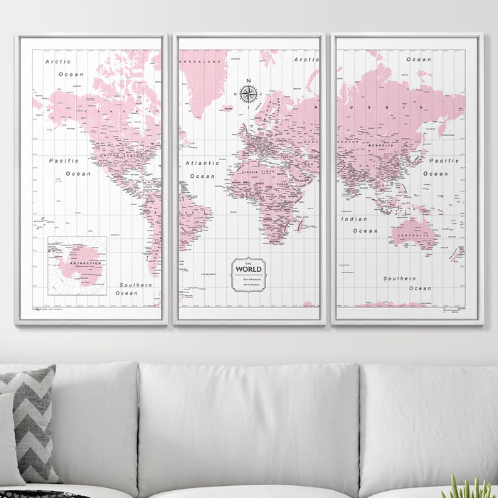 Push Pin World Map (Pin Board) - Pink Color Splash