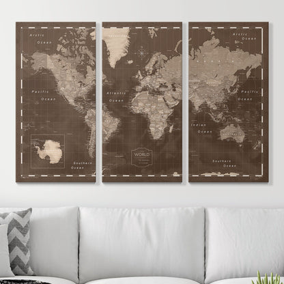 Push Pin World Map (Pin Board) - Deep Espresso CM Pin Board