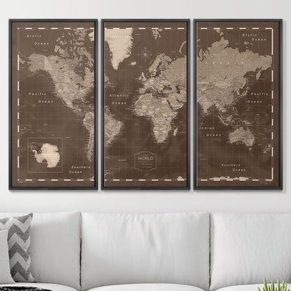 Push Pin World Map (Pin Board) - Deep Espresso CM Pin Board