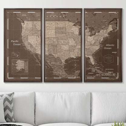 Push Pin USA Map (Pin Board) - Deep Espresso CM Pin Board