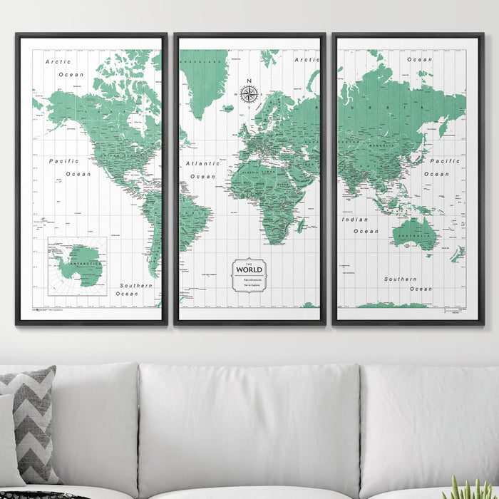 Push Pin World Map (Pin Board) - Green Color Splash