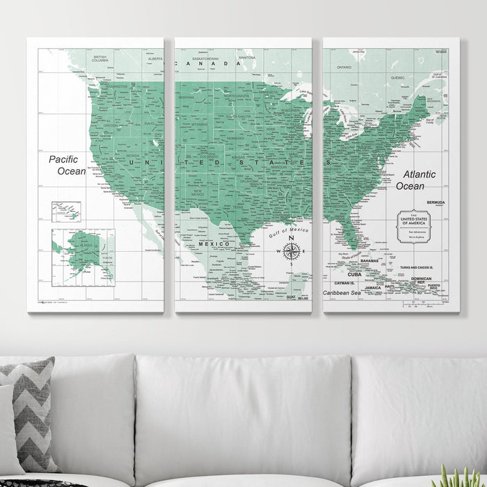 Push Pin USA Map (Pin Board) - Green Color Splash