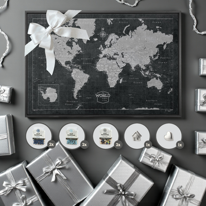 Modern Slate Push Pin World Map Bundle