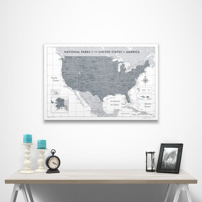 National Parks Map Poster - Dark Gray Color Splash CM Poster