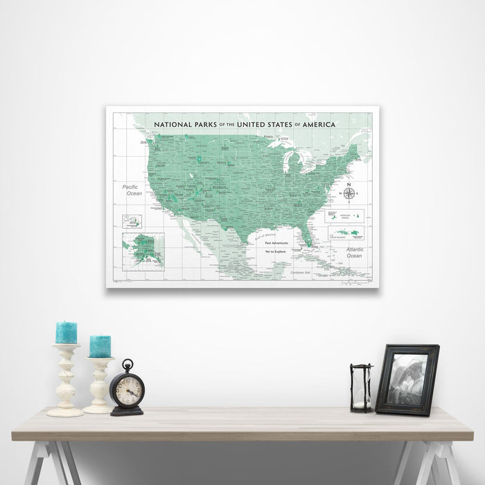 National Parks Map Poster - Green Color Splash CM Poster