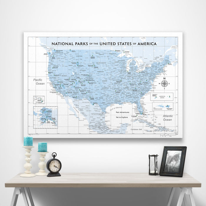 National Parks Map Poster - Light Blue Color Splash CM Poster