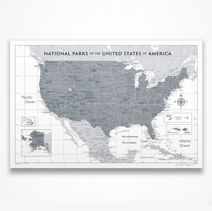 National Parks Map Poster - Dark Gray Color Splash CM Poster