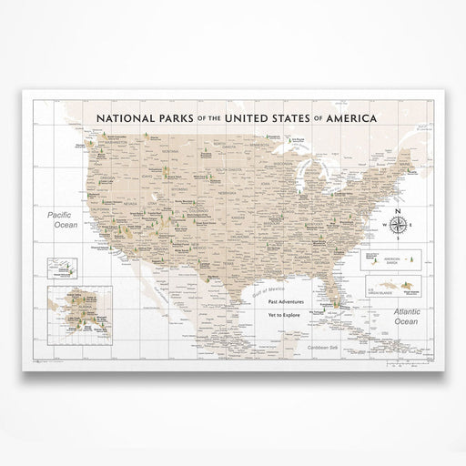 National Parks Map Poster - Light Brown Color Splash CM Poster