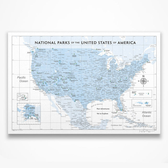 National Parks Map Poster - Light Blue Color Splash CM Poster